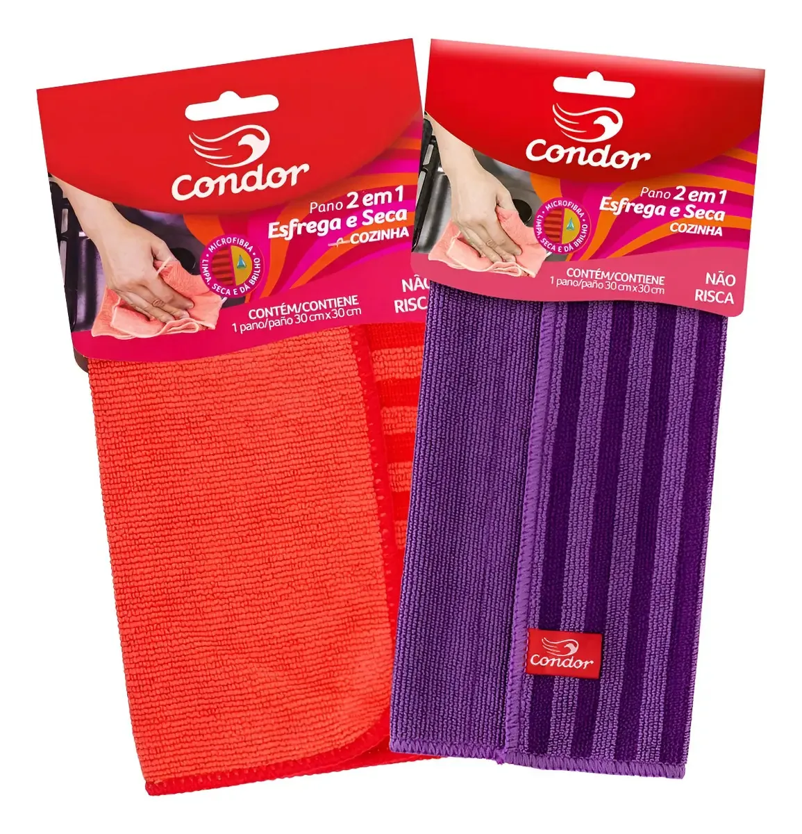 Kit 2x Panos Microfibra 2em1 Esfrega Seca Cozinha Condor Cores Variadas