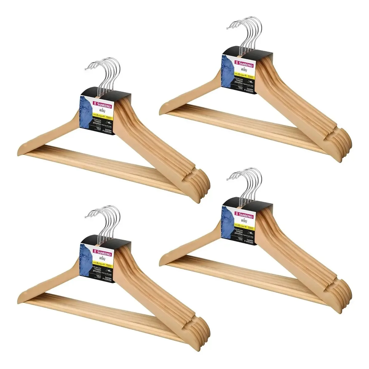Kit 24 Cabides de Madeira para Roupas e Calças Com Gancho Giratório