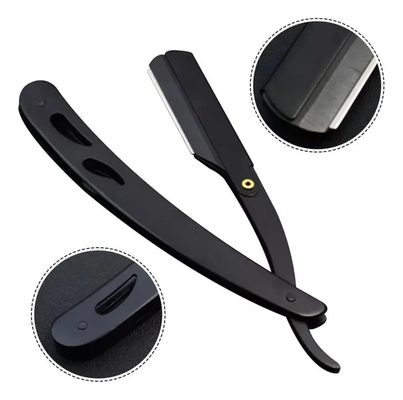Navalha Navalhete Barbear Aço Inoxidável C/ 2 Travas - Preto