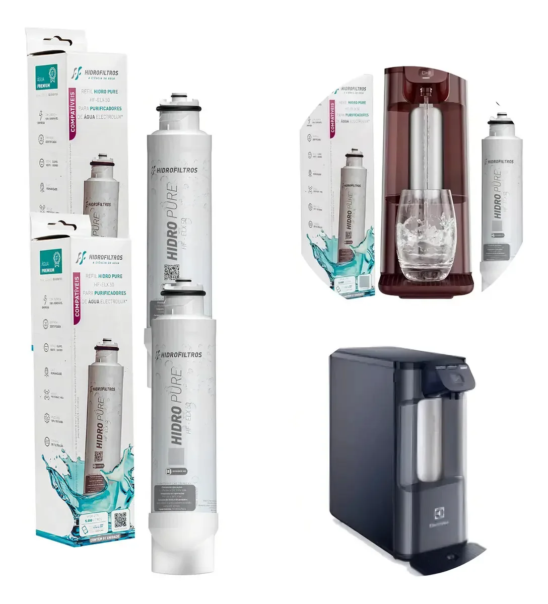 Kit 2 Refil Filtro Água Compatível Electrolux PE12A PE12B PE12G PE12V Carvão Ativado Hidrofiltros