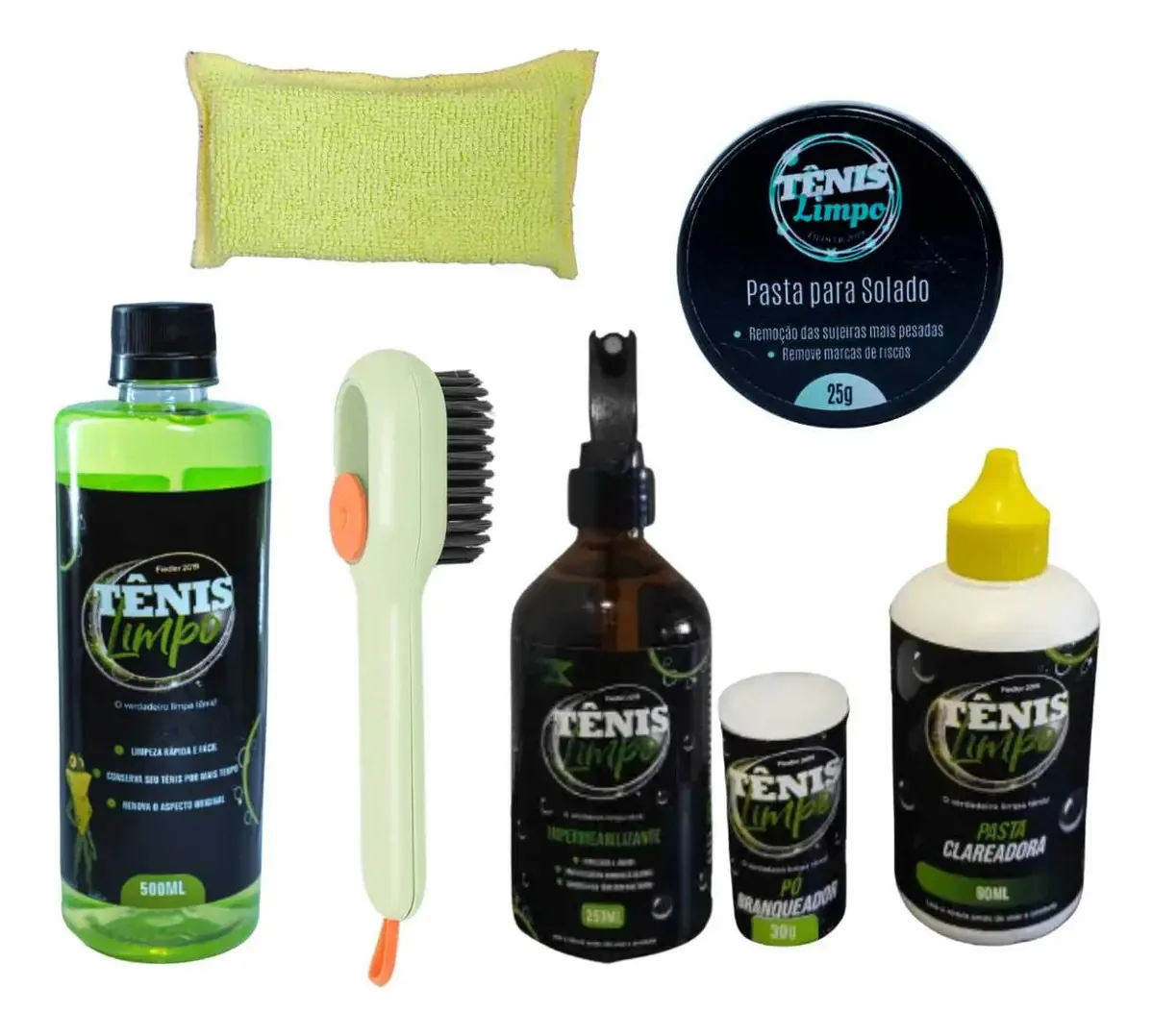 Kit Limpa Tênis Sapato Tira Amarelado E Impermeabilizante
