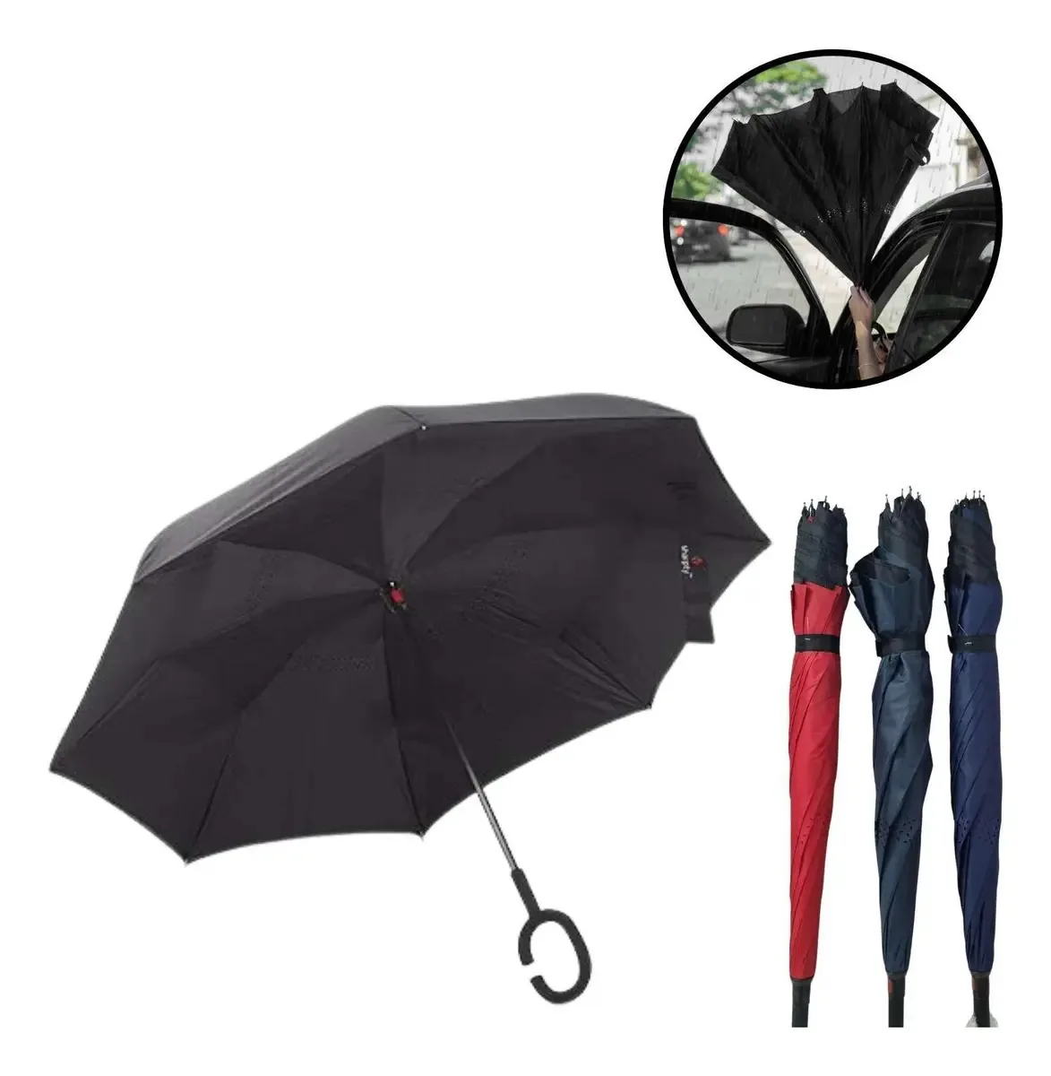 Kit 2 Guarda Chuvas Invertido Grande Sombrinha P/ Carro Cor Verde