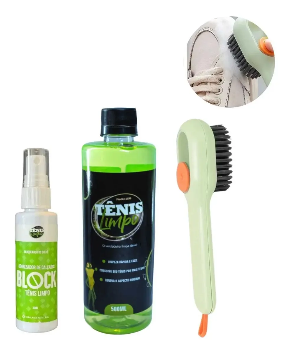 Kit Tênis limpo limpa calçado com escova borrifa e desodorante chulé
