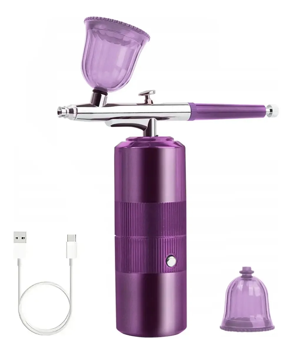 Aerógrafo Com Bateria Pintura Compressor Pulverizador Roxo