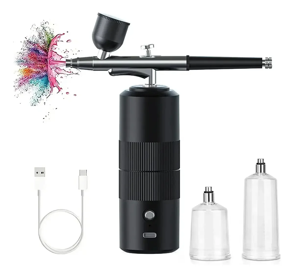 Aerógrafo Com Bateria Pintura Compressor Pulverizador Preto