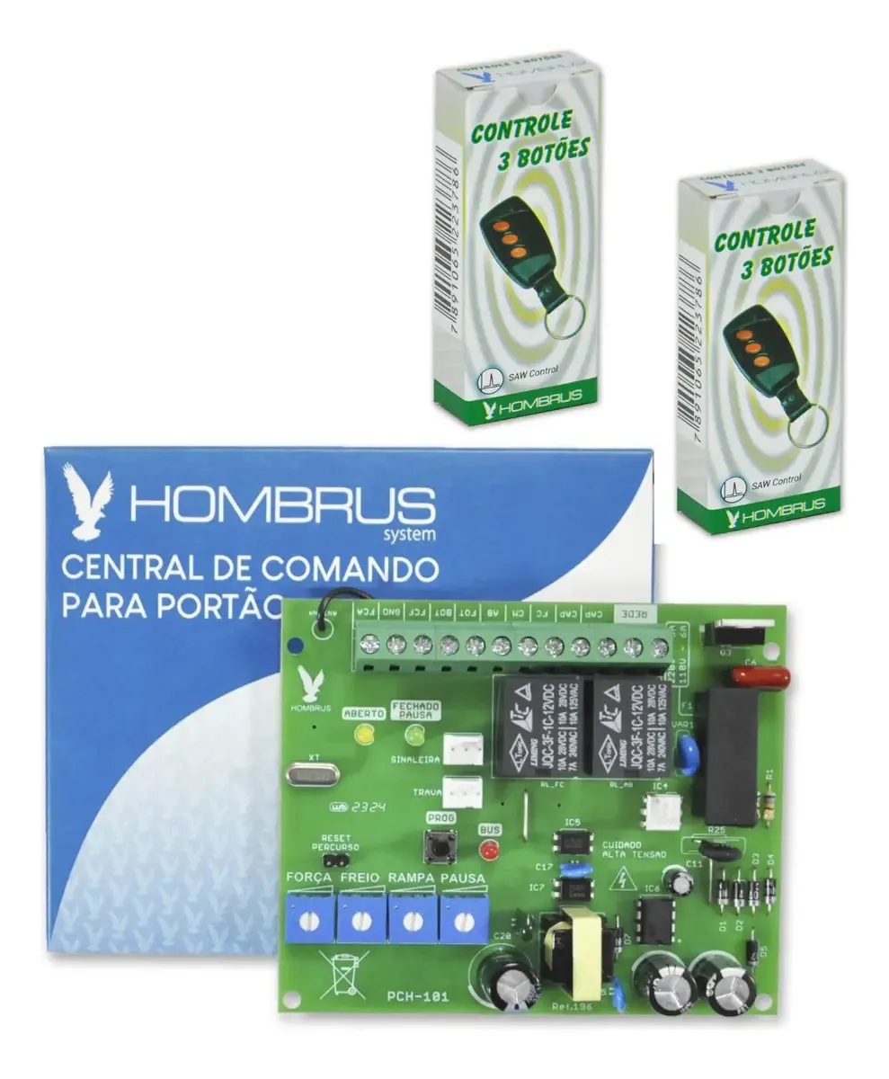 Central de Comando Hombrus PCH-101 Motor Portão com 2 Controles