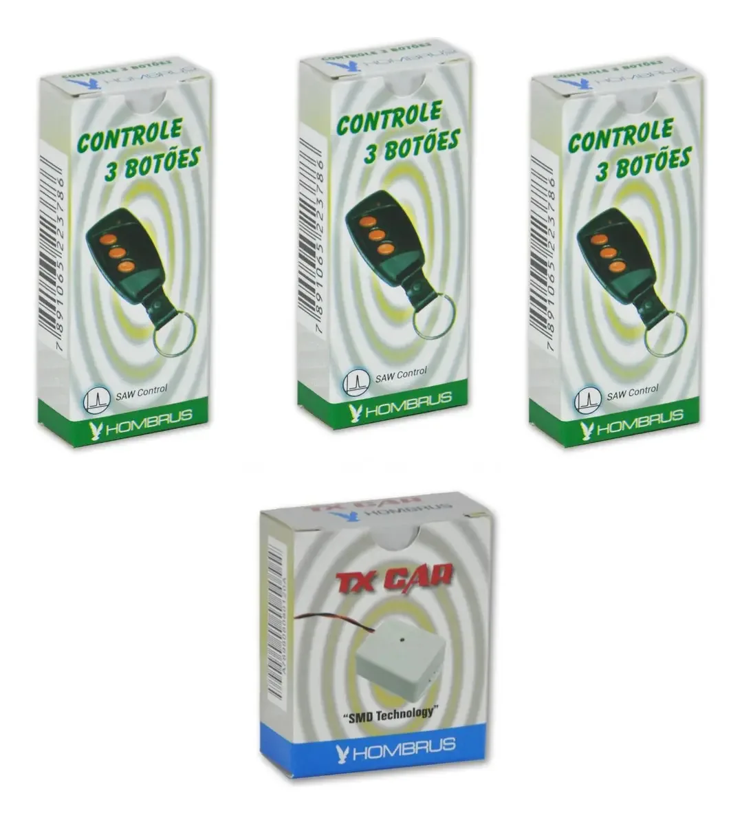 Kit Controles Remotos Hombrus para Portão e Alarme 433,92MHz 3 Botões