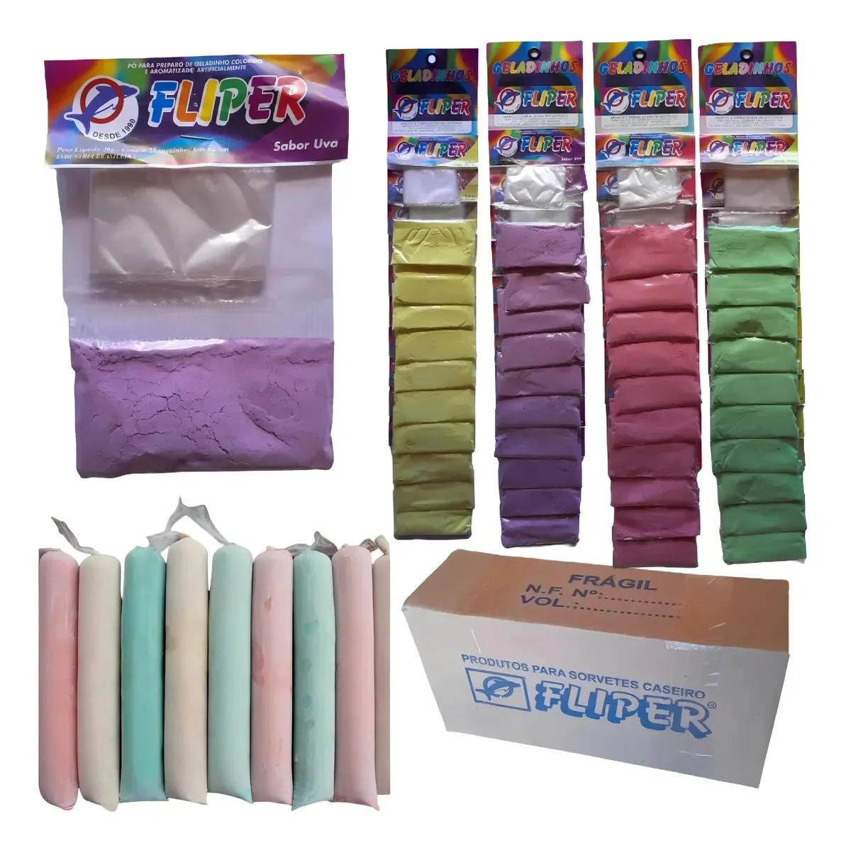Kit Geladinho Cremoso Fliper Caixa 10 Cartelas No Atacado