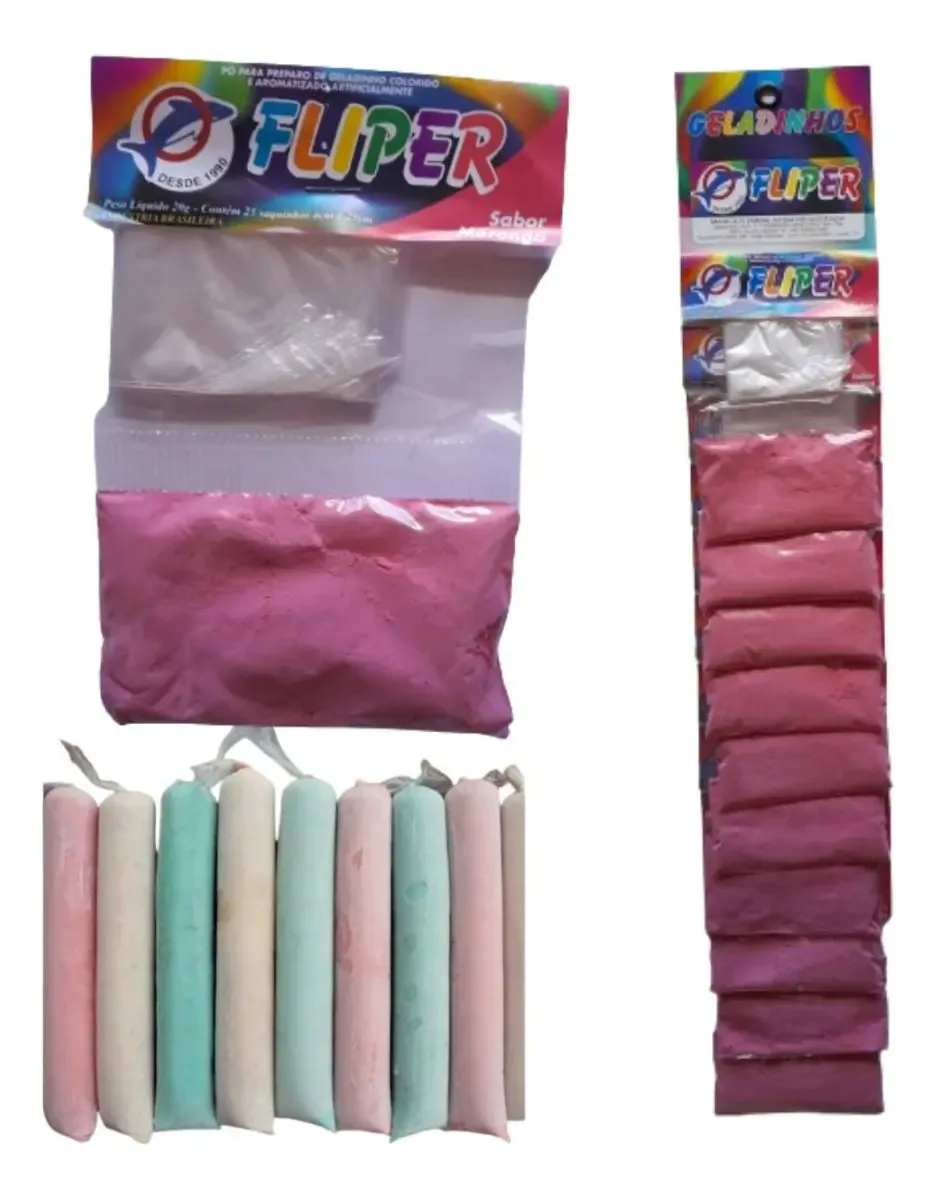 Kit Geladinho Fliper Cremoso 1 Cartela C 10 Unidades Morango