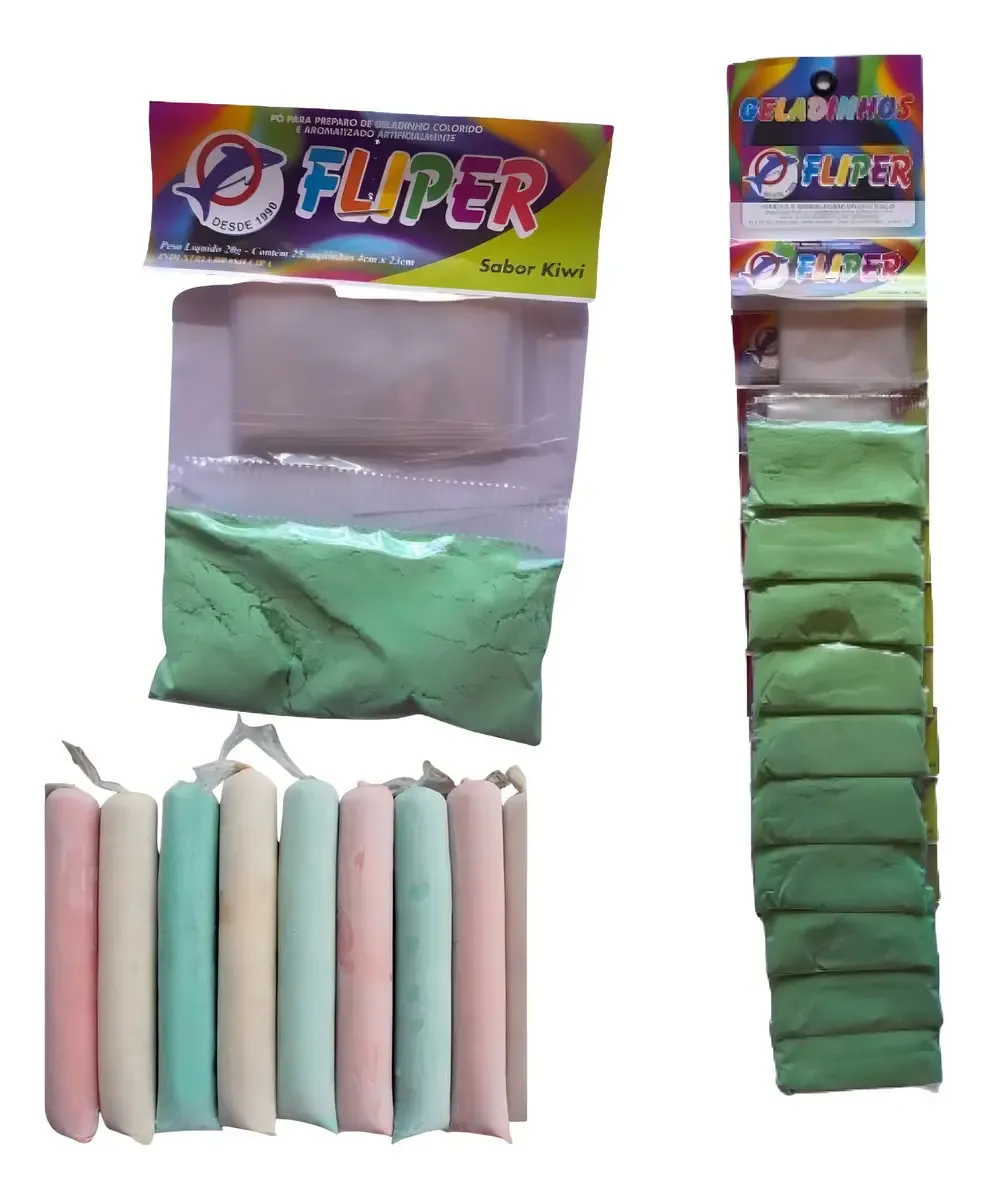 Kit Geladinho Fliper Cremoso 1 Cartela 10 Com Unidades Kiwi