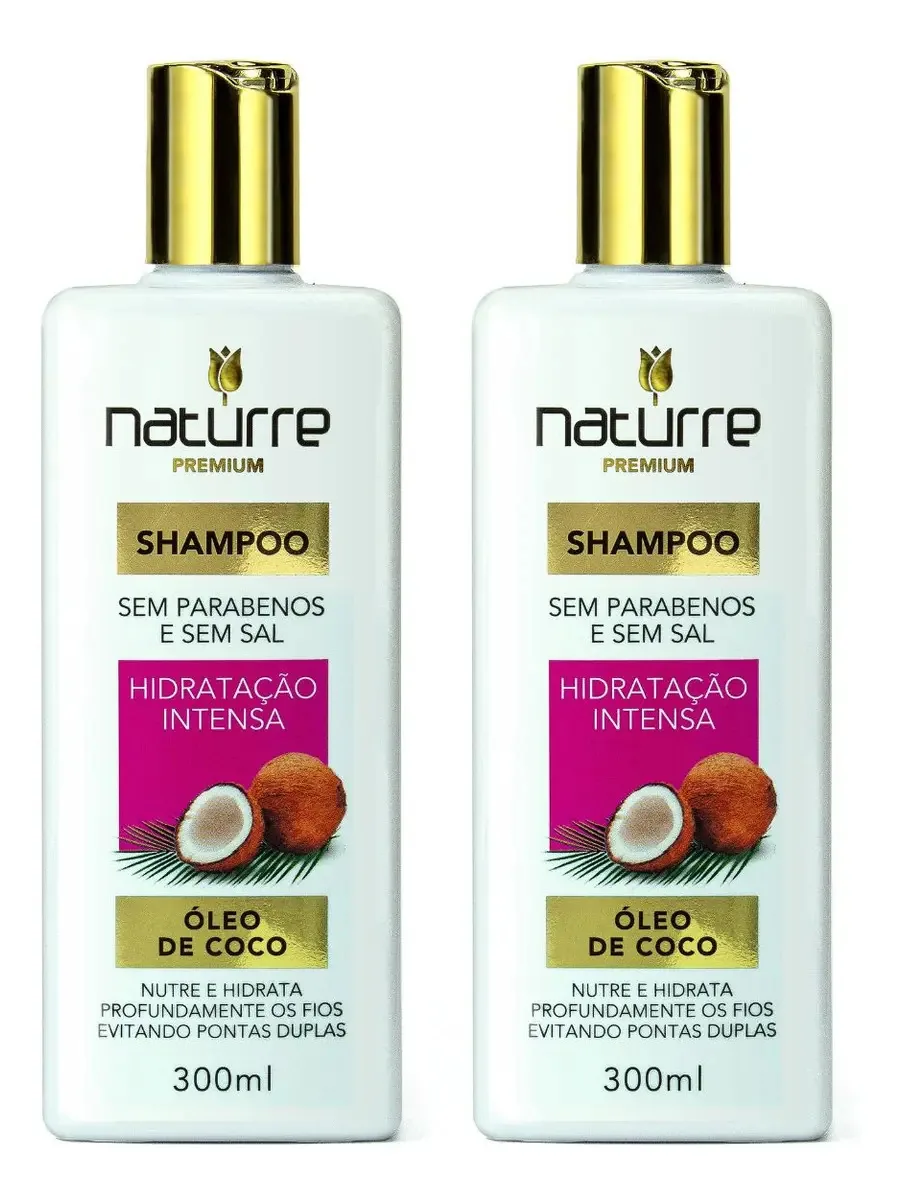 2 Shampoos Óleo De Coco Naturrê 300ml Hidratação Intensa