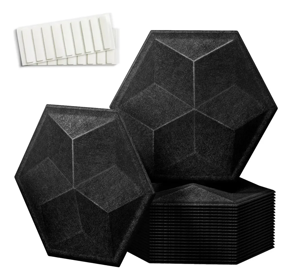 Pacote de 12 painéis acústicos 3D hexagonais