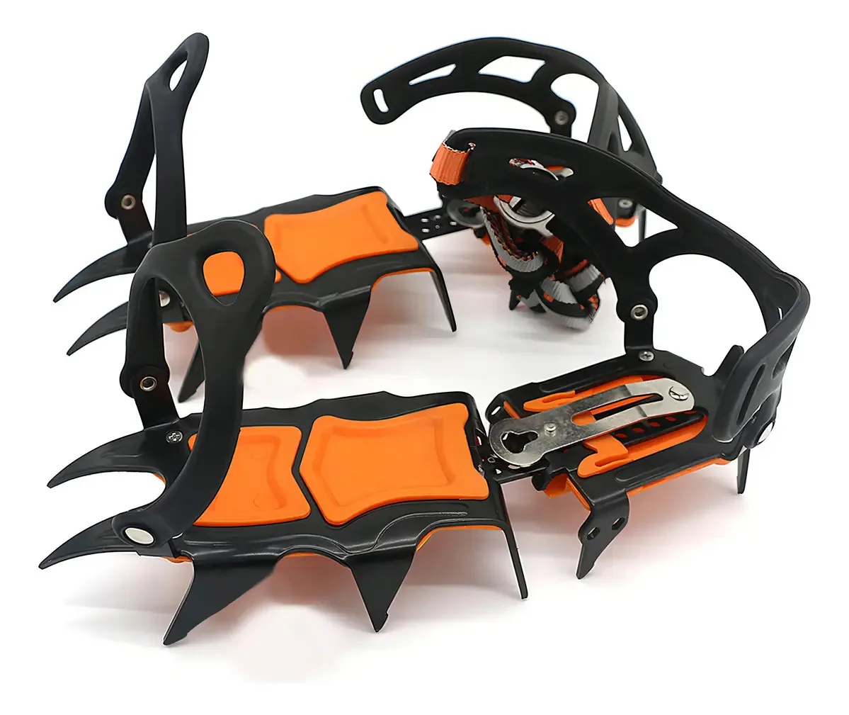 Hibcotuo 12 Dentes Crampons Para Gelo Sapatos Para Botas De Neve De Inverno Pinça Para Gelo Picos De Gelo Antiderrapantes Tacos De Tração Para A Neve, Orange&black, Tamanho Único