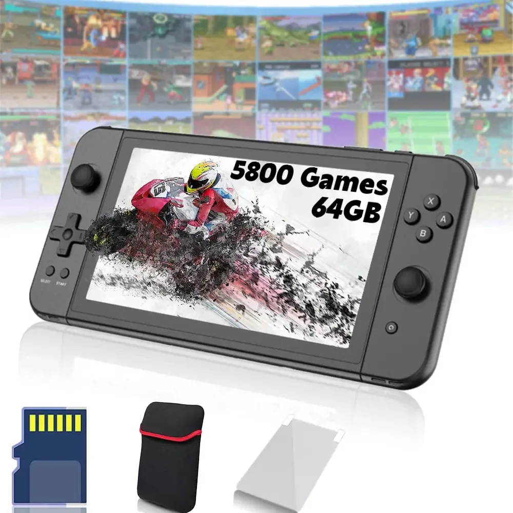Console de Jogos Portátil X70 de 7 Polegadas, Consoles de Jogos Retro Profissionais, Videogames, Estilo Clássico, Sistema Pré-instalado, Bateria Recarregável Incorporada, Consoles de Jogos de 64 Gb