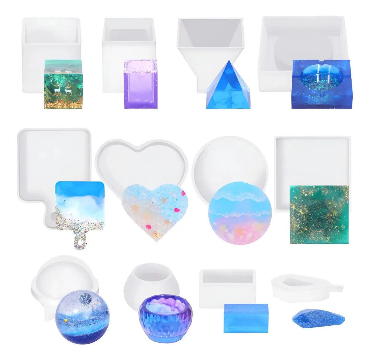 Kit de moldes de resina Kisrel, 12 peças, moldes de silicone. Cor transparente