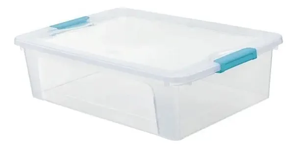 Caixa organizadora Ultraforte Low de 30 litros com broches de cores transparentes/broches multicoloridos