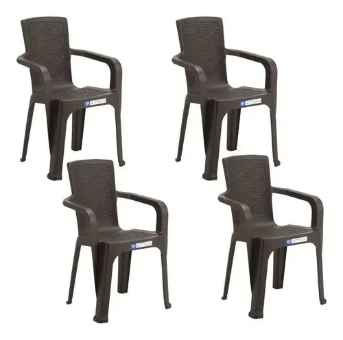 Conjunto de 4 cadeiras de jantar/terraço/rattan de acampamento com apoios de braços