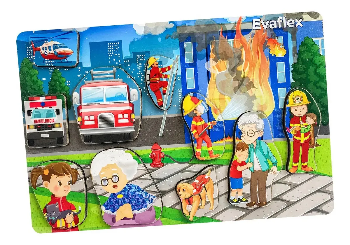 Quebra-cabeça de renda de madeira Evaflex para bombeiros C/10 unidades
