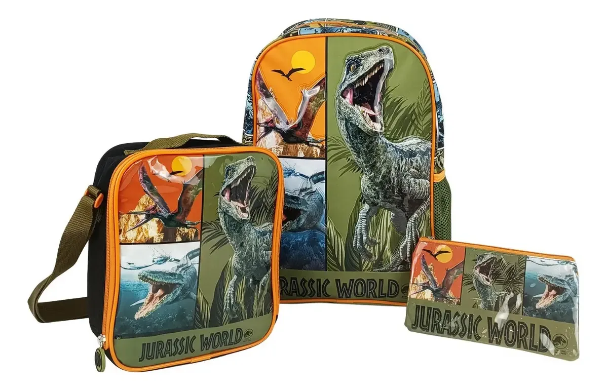 Scool - Conjunto de mochilas e cartuchos de escritório Jurassic, colorido, design de tecido liso multicolorido