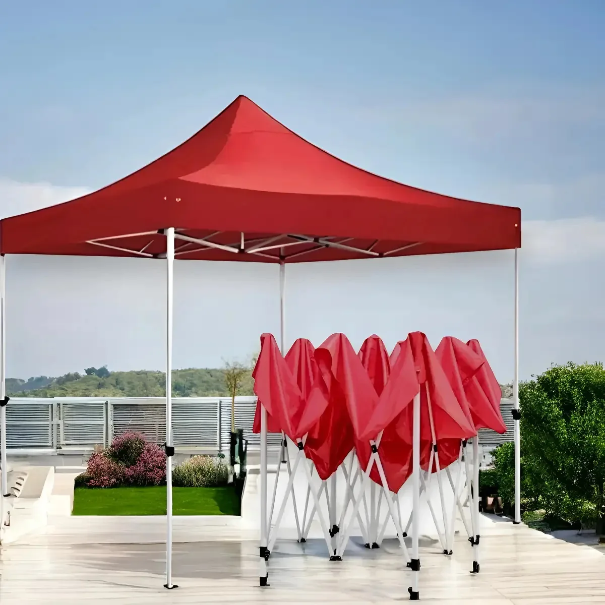 Toldo retrátil vermelho dobrável Hgq