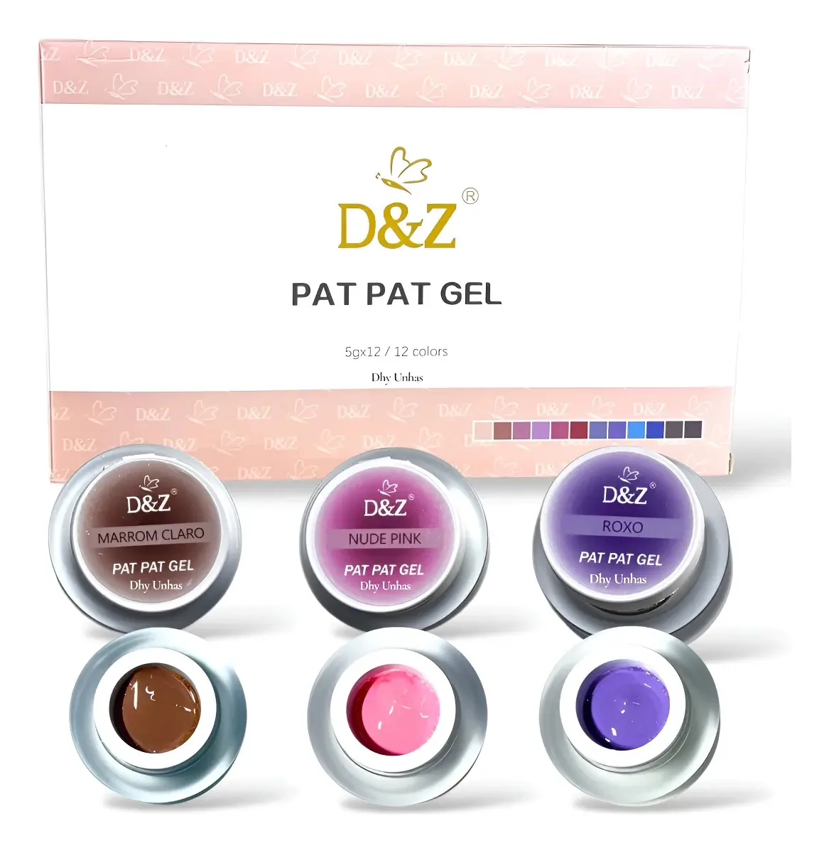 Kit de Unhas em Gel D&Z Pat Pat Gel, com 12 Cores e Acessórios para Degradê