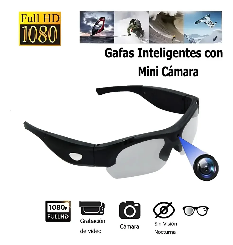 Óculos inteligentes com câmera 1080p, gravação em HD, bateria de 530mAh, compatíveis com SD 256gb, para viagens e esportes