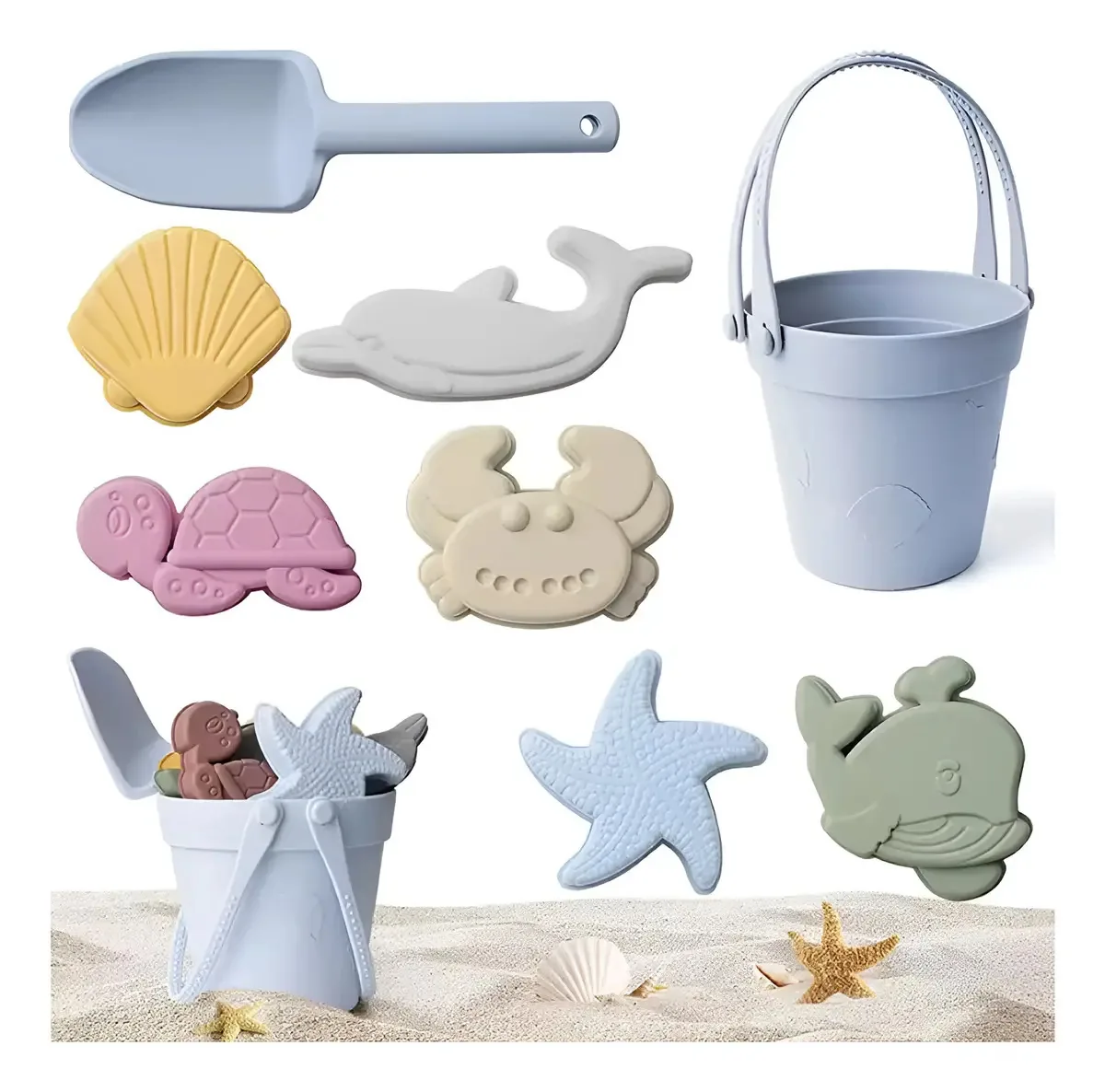 Conjunto de praia de silicone para crianças Set Bucket Accessories