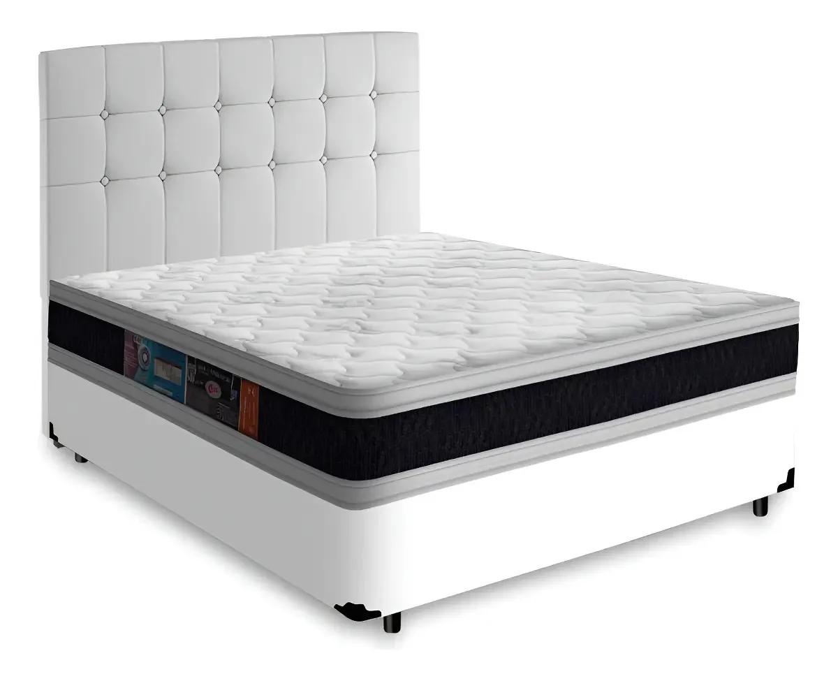 Box + Cabeceira Colchão Espuma D45 Castor Black White 138