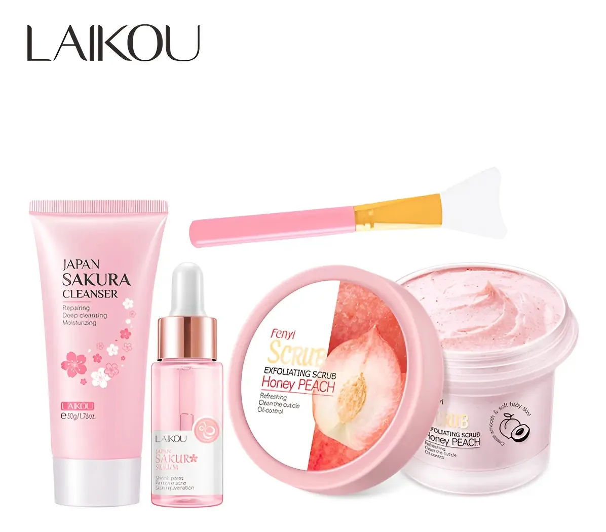 Conjunto de Cuidados Faciais Laikou Pêssego: Limpador e Esfoliante