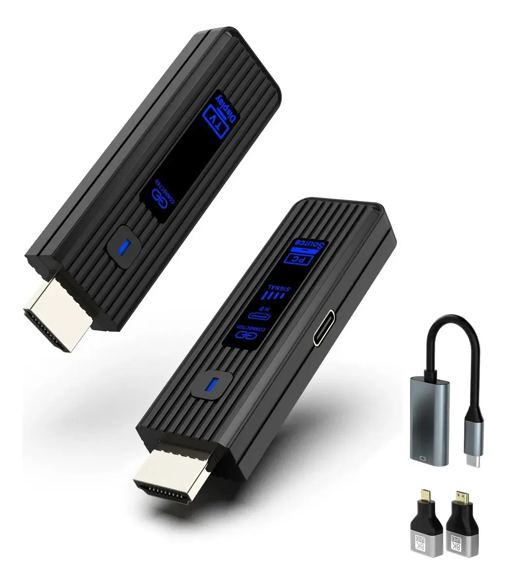 Transmissor e receptor de áudio e vídeo HDMI, Techwolf Hdmi Extender 5G Wireless Plug & Play, PC portátil de 50 m para monitorar, adaptador de tela sem fio