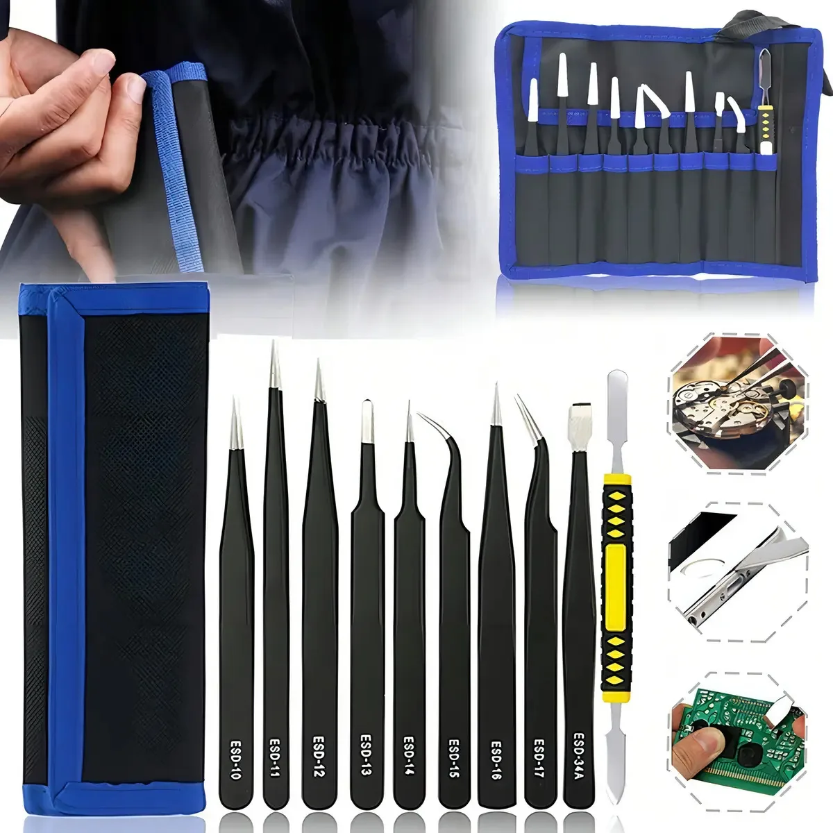 Kit de pinça antiestática de precisão, 10 peças