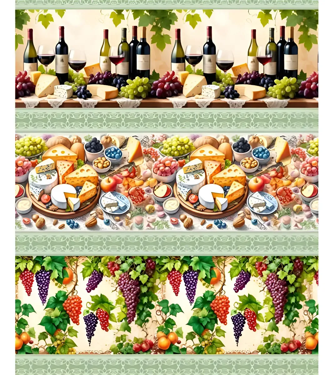 Tricoline Digital Barrado Queijos E Vinho 0,55x1,50m