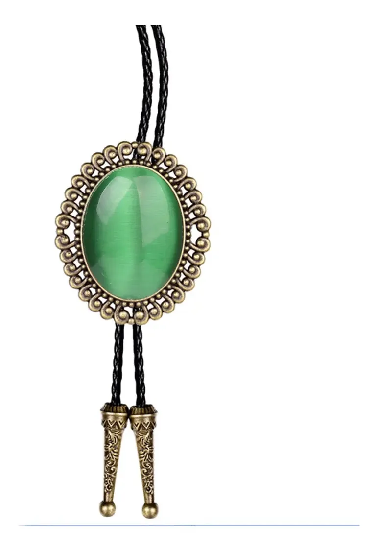 Colar de gravata vintage ocidental estilo cowboy, cor: gravata olho de gato - verde