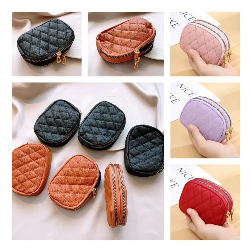 Bolsa de lona simples para chaves e moedas, cor: marrom, design de tecido liso