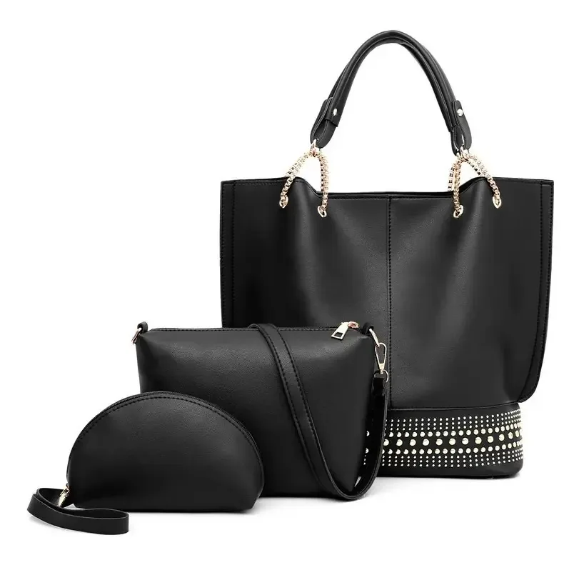 Conjunto de bolsas de couro sintético, 3 peças, preto