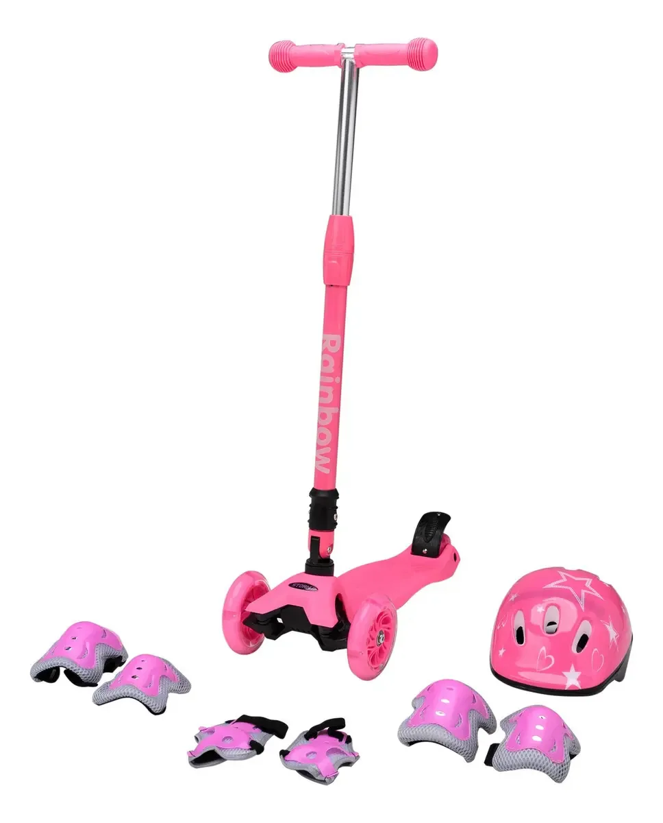 Skate infantil Stormpro Rainbow com proteções rosa