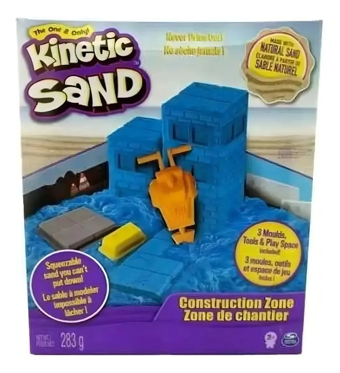Areia cinética e moldes. Crianças educativas, aprendam brincando de cor azul
