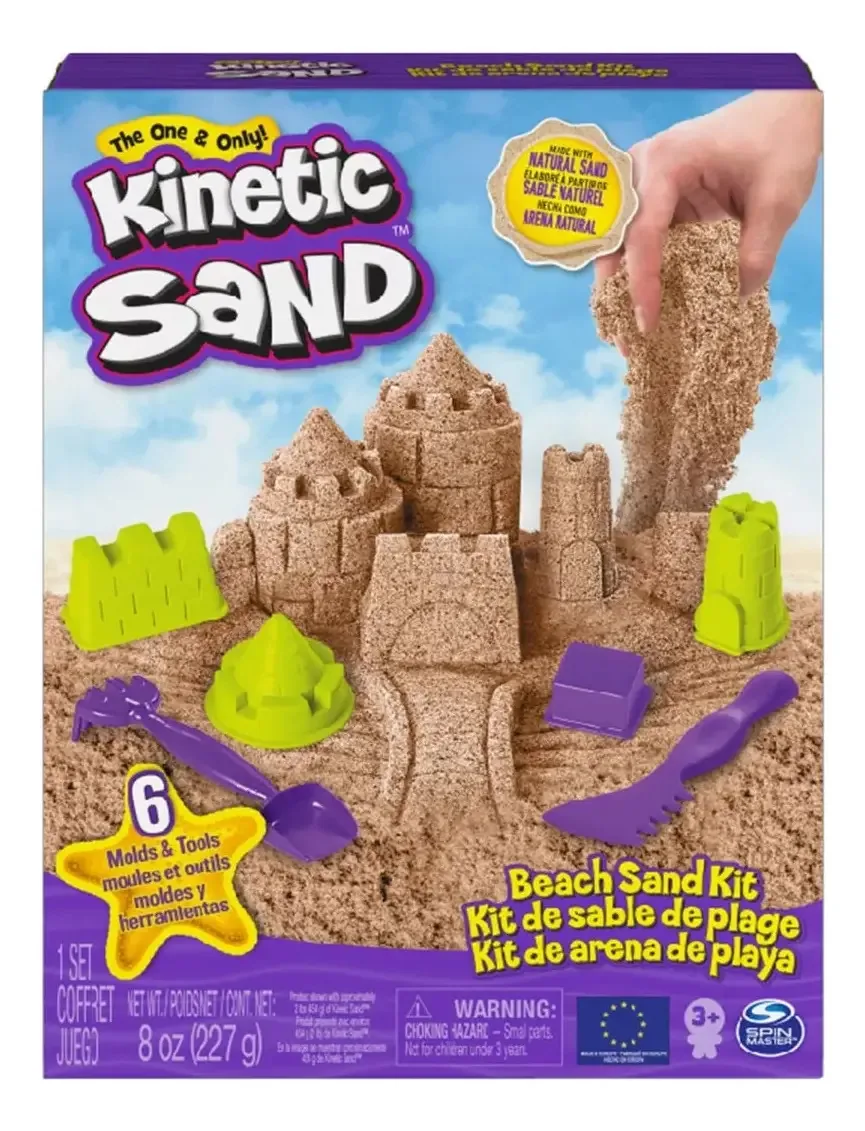 Arena Kinetic Sand Playa 227grs com moldes e ferramentas Srj