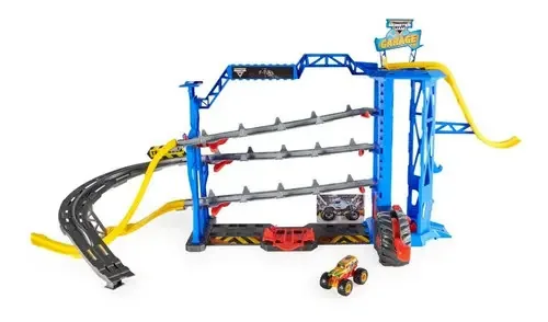 Conjunto de trilhas de garagem e lançadores de carros Monster Jam 1:64