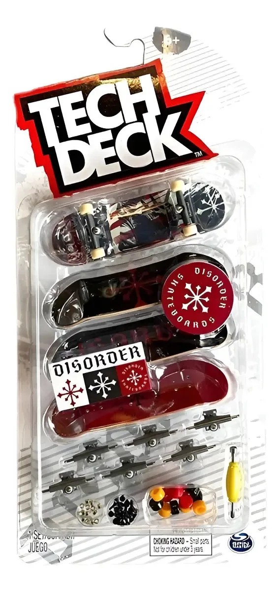 Kit Skate de Dedo Tech Deck Disorder com 4 Skates e Acessórios Coloridos