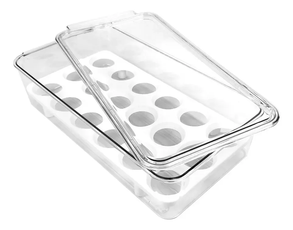 Porta-ovos de acrílico para 18 ovos, organizador de geladeira, cor transparente