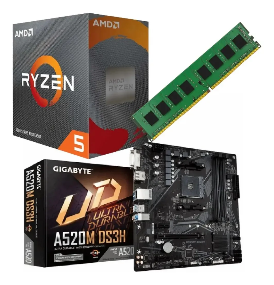 Combinação de atualização Amd Ryzen 5 4500 + A520 + 8 Gb, cor preta
