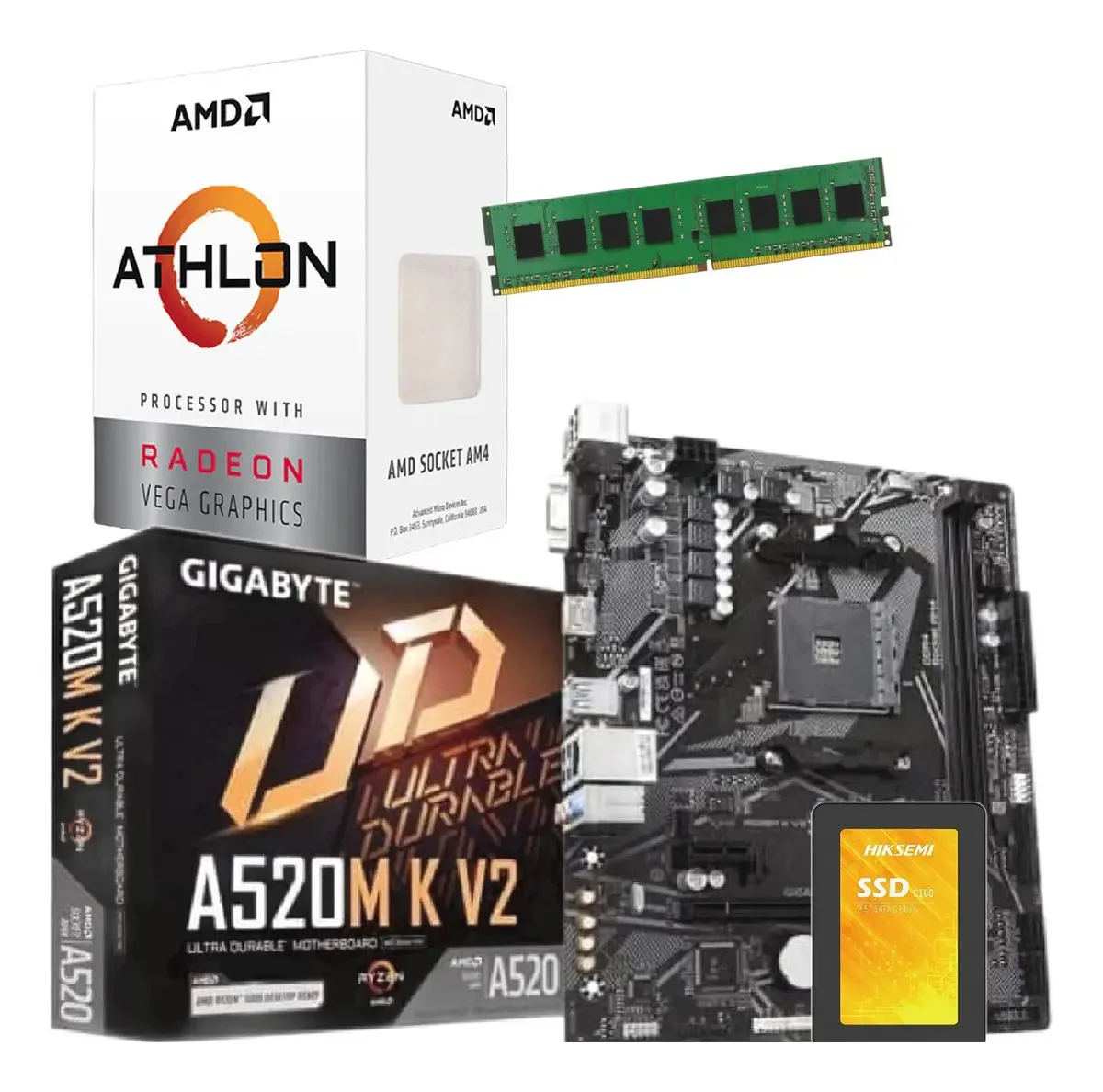 Atualização combinada Amd Athlon 3000g + 16 Gb + Ssd 480 Gb cor preta