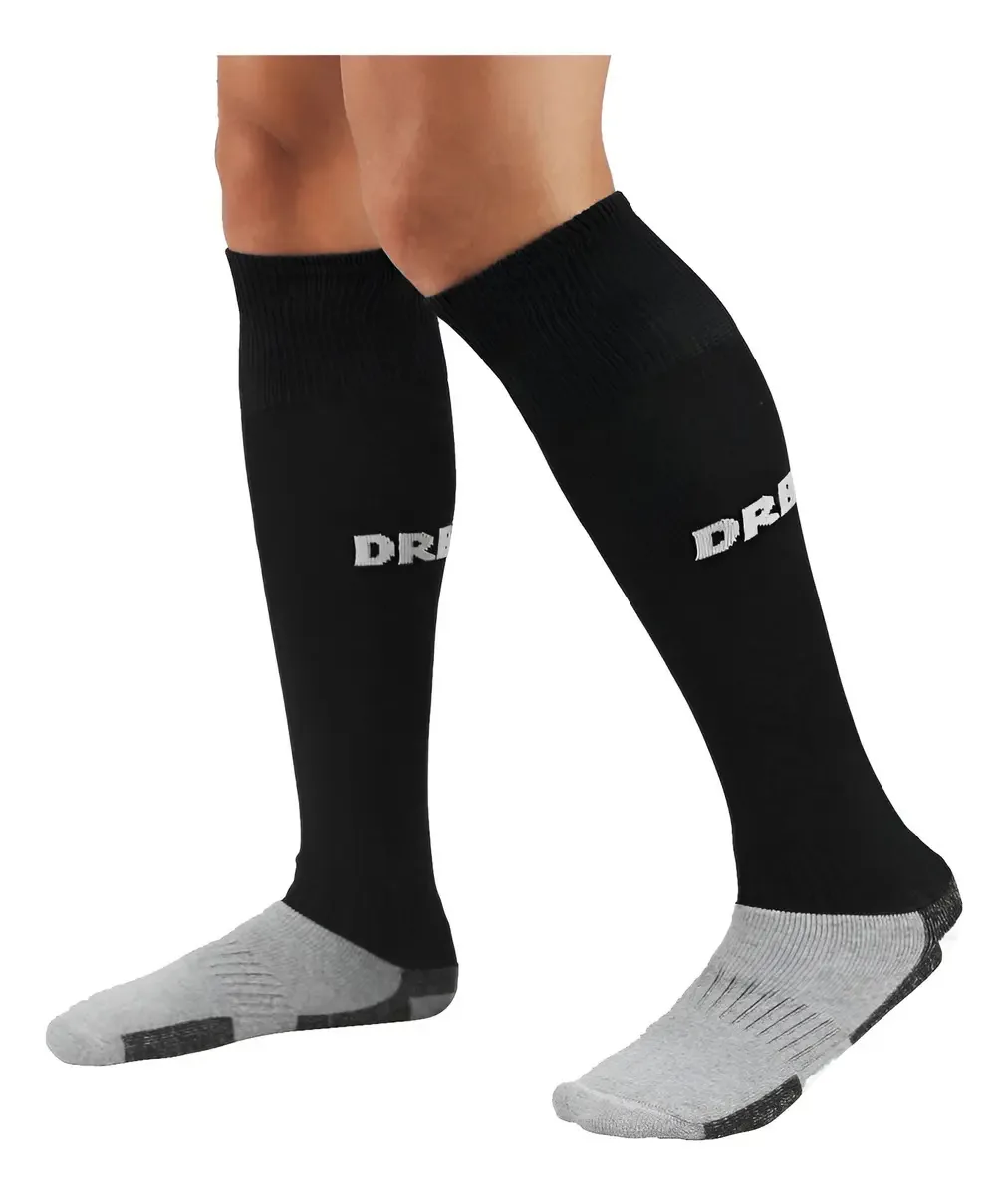 Meias longas, futebol, hóquei, rúgbi, equipamento esportivo, cor do bolo, preto, tamanho adulto (36 a 43)