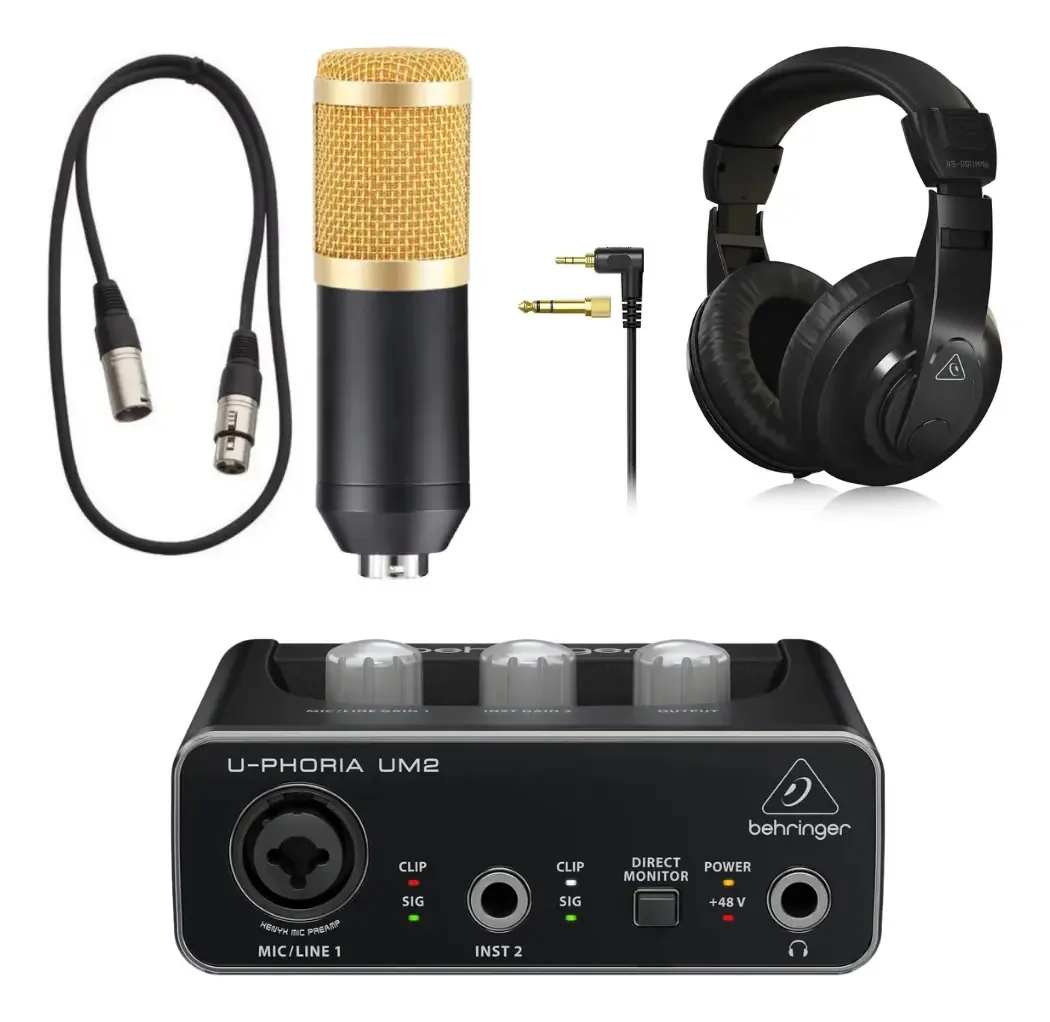 Fone de ouvido Behringer Um2 Combo Kit Microfone de Gravação de Estúdio Cor Preto