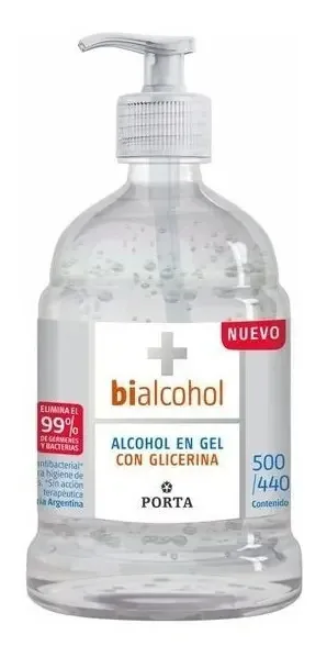 Álcool em gel X 500 cc. Porta bialcoólica