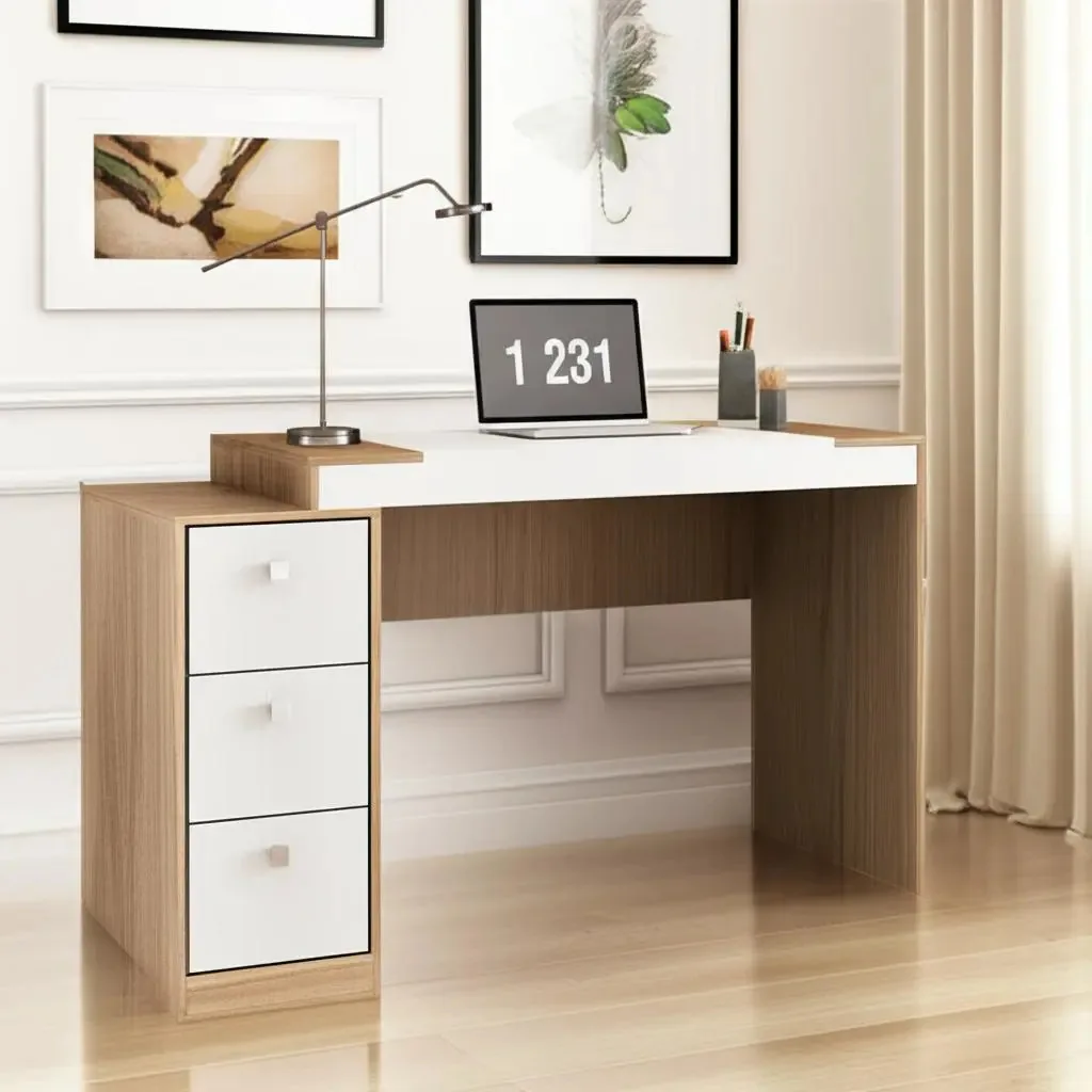 Mesa de mobiliário Web Premium Line - 3 gavetas Mdp - amêndoa/branca
