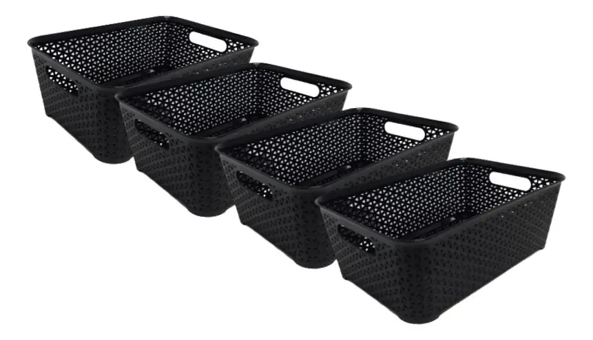 Cesta plástica pequena e média de vime X4 Unid Colombraro, cor preta