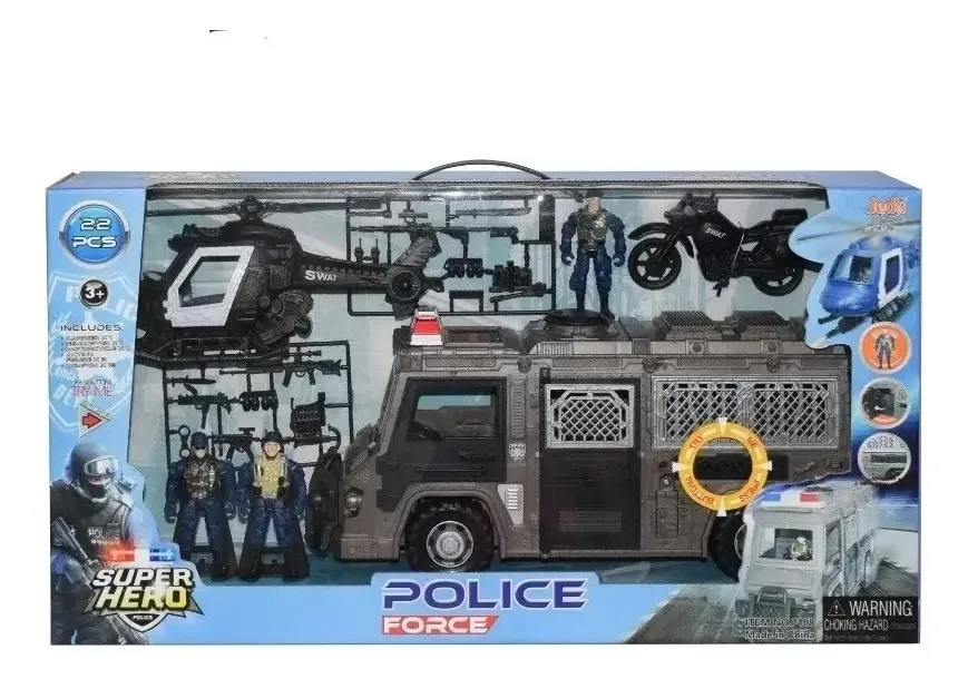 Conjunto de veículos policiais de 3 bonecos, 22 peças, com som 71302 Ed