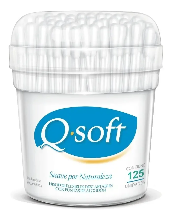 Cotonetes Qsoft Flexíveis Pontas De Algodão Pote 125 Unidades
